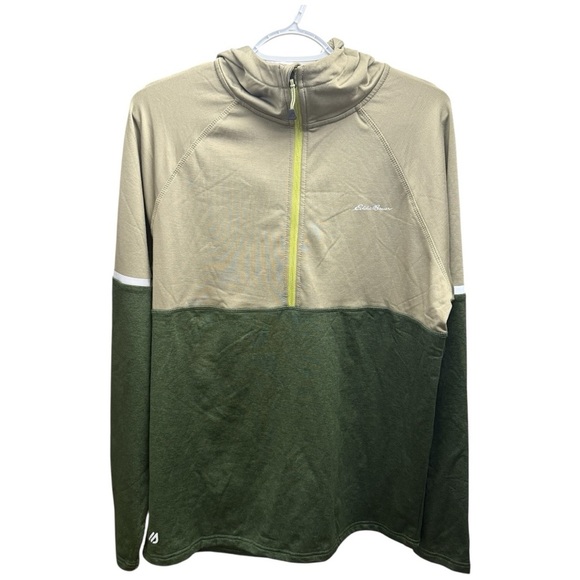 Eddie Bauer Motion Half Zip Hoodie Green Tan Men's Medium NWT - Picture 2 of 6